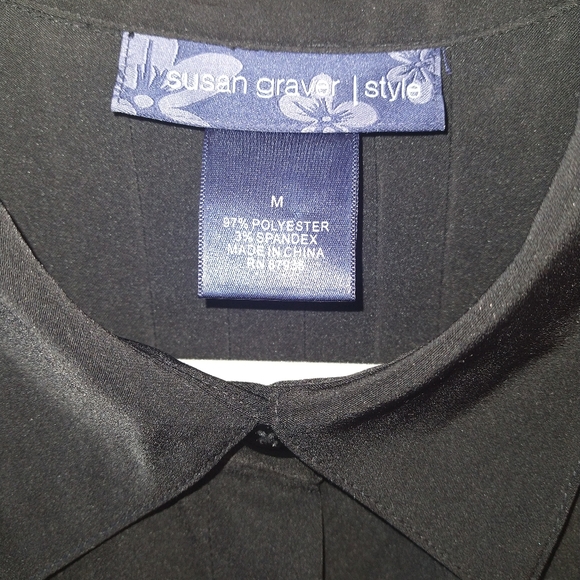 Susan Graver black button dress short sleeve front and back knife pleats collar - Picture 3 of 7